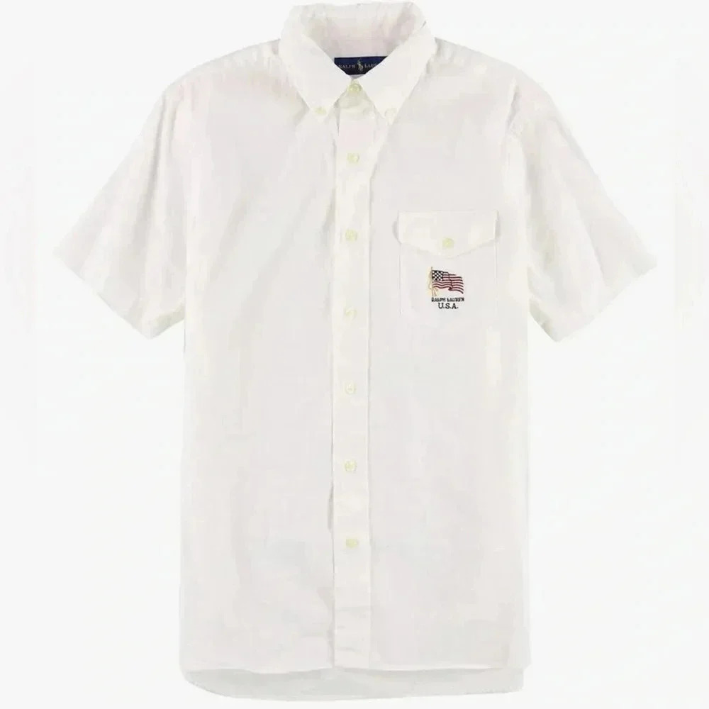 Ralph Lauren Mens USA Solid Button Up Shirt,
